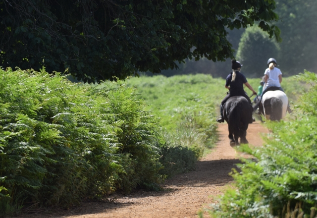  Dos mujes subiendo a caballo por nuestras tierras de cultivo 