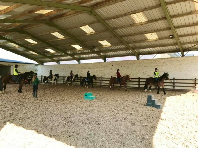  Genle subiendo a caballo divirtiéndose mientras aprende a subir 