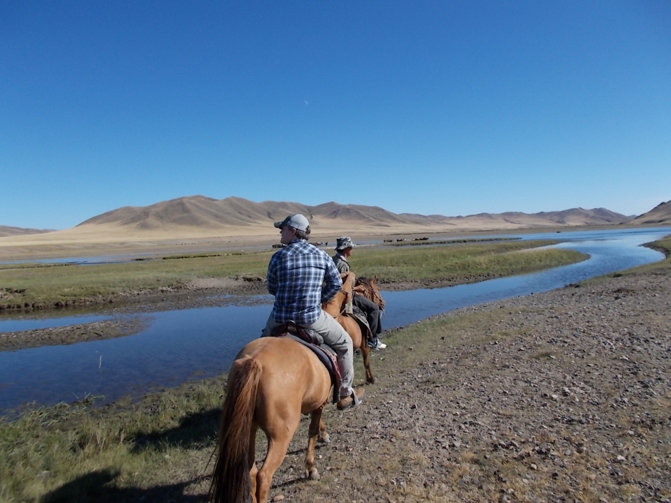  Hombre subiendo un caballo marrón