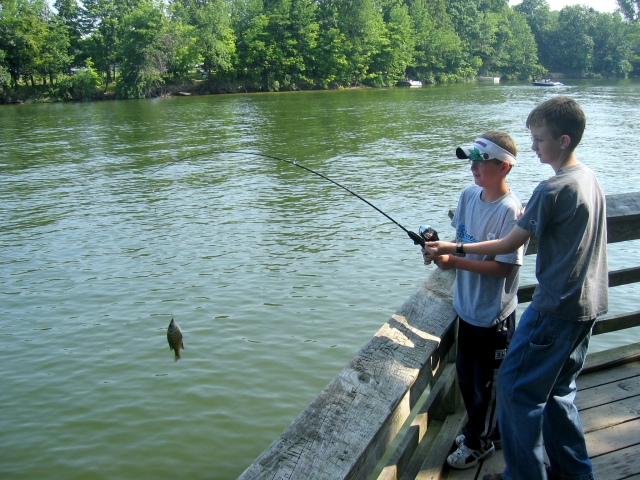  Niños con camisetas negras y grises pescando 