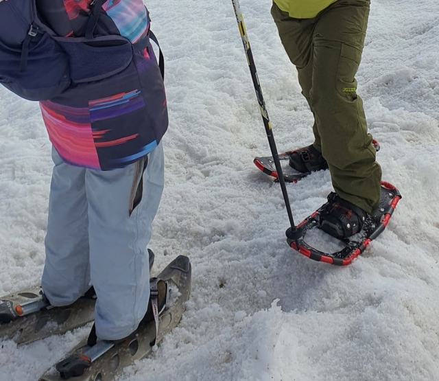 Raquetas de nieve sobre los pies Raquetas de nieve sobre los pies