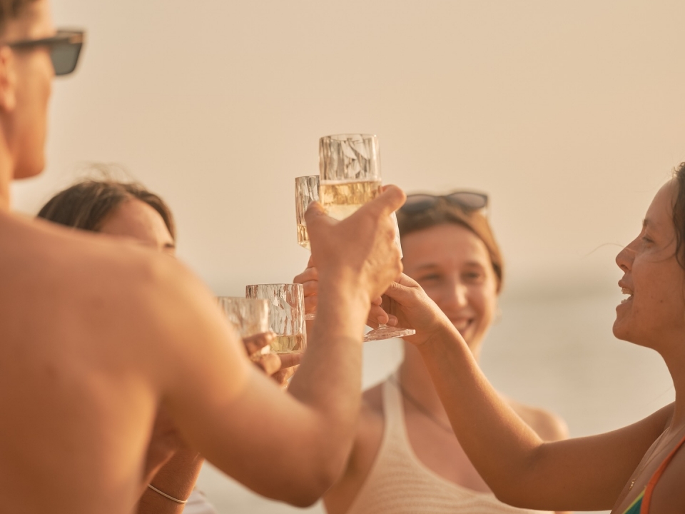 Brindis con vino blanco