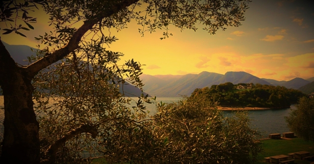 vista del lago al atardecer