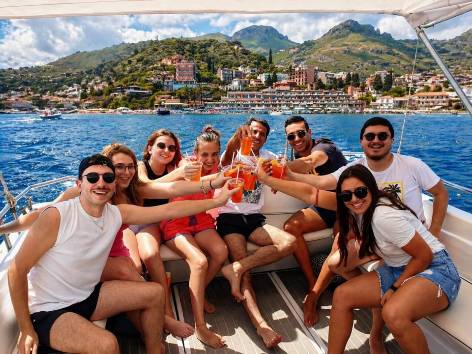  Amigos divirtiéndose durante un viaje en barco 