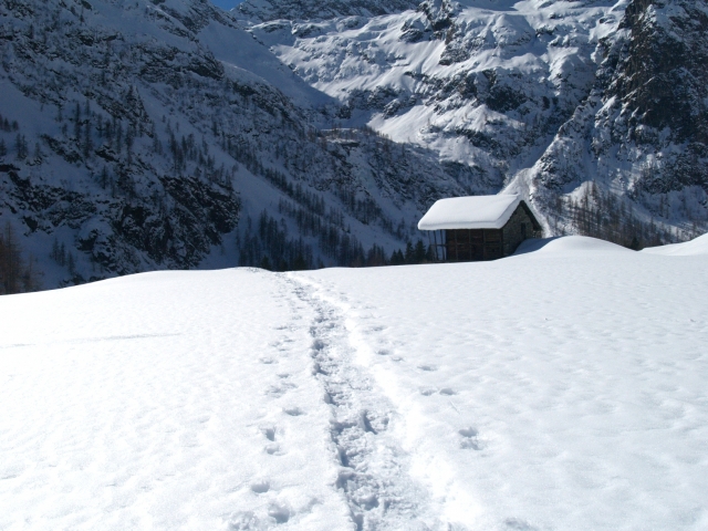  camino en la nieve en Val d'Otro