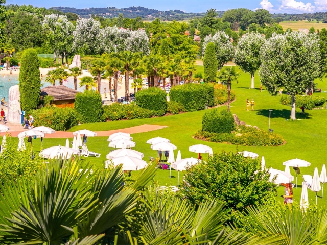  Un parque acuático rodeado de vegetación