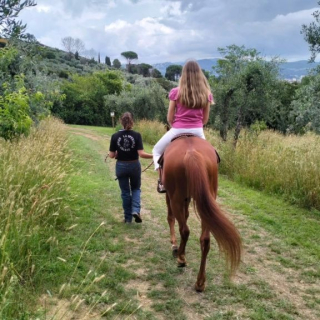  El guía a pie junto al caballo 