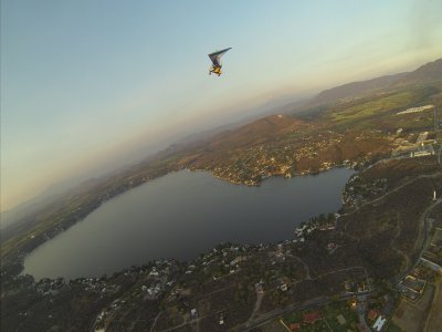 Ultralight flight accompained with paratrooper