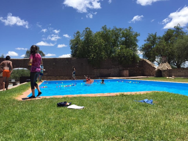  With the kayak in the pool 