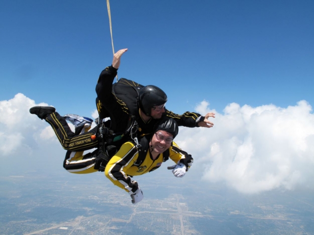  Closing your eyes during the skydiving jump 