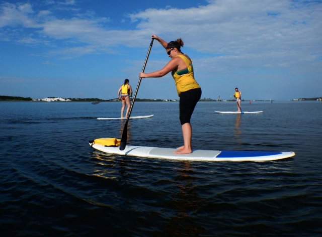 Das Sup-Paddel im Meer versenken