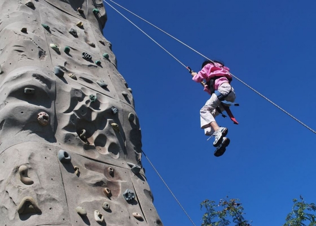 Descending from the climbing tower 