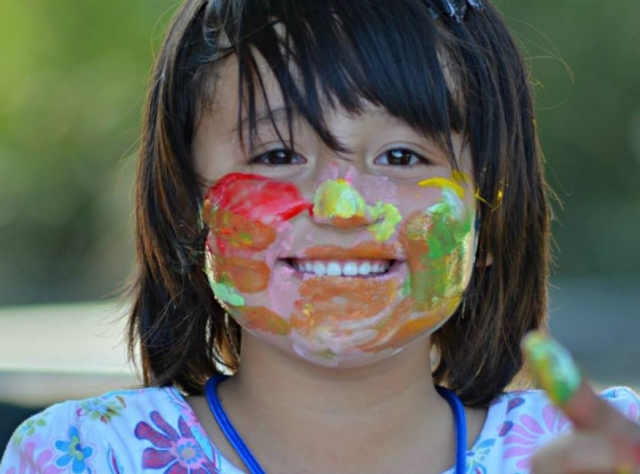 Student with her face painted 