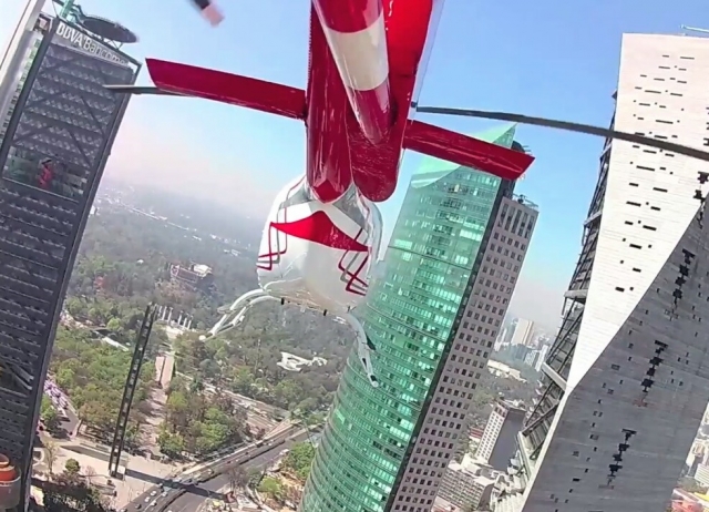  Helicopter between buildings 