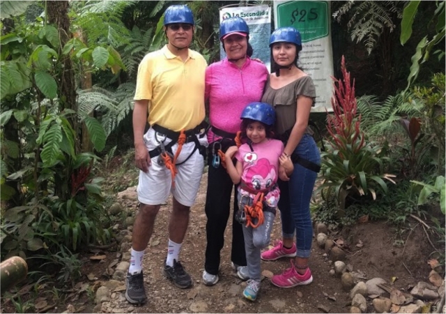  family doing zip line in Cuetzalan 