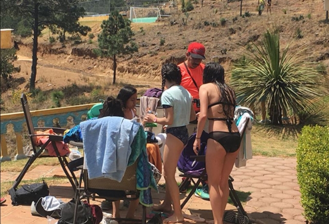  Children after a swim in the pool 