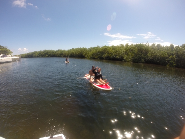  walking with the paddle board 