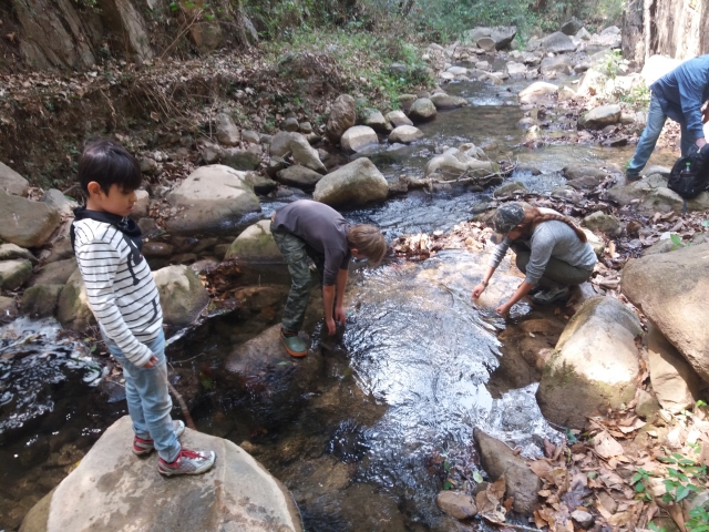  Children at the stop at the river 