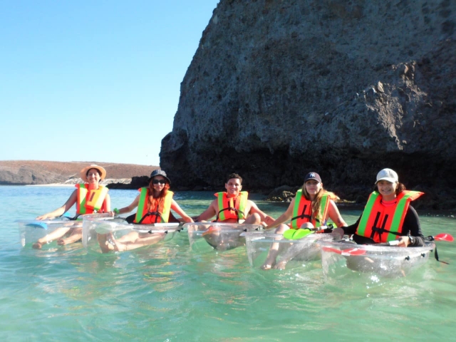  family in transparent kayaks