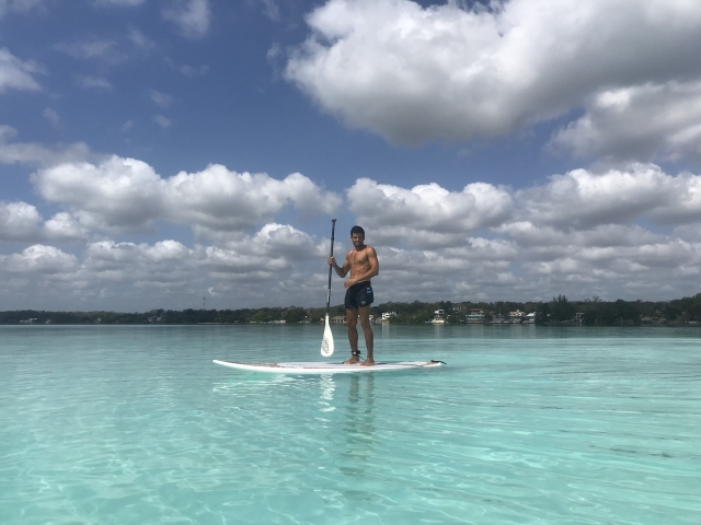  Paddle surfing in the lagoon 