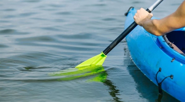 Hundiendo el remo dentro del agua