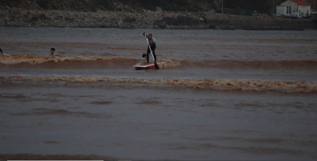 Empujando el remo hacia detrás para permitir el avance