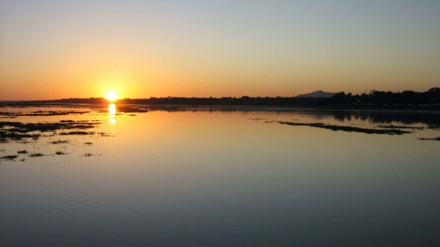 El sol poniéndose en Ría Formosa