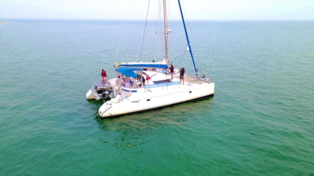  Barco en medio de la costa de Pays de la Loire 