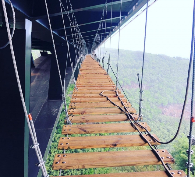 Pasarela de madera bajo el viaducto 