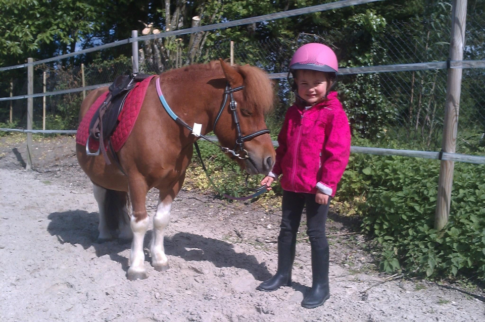 Un pequeño jinete junto a su pony 